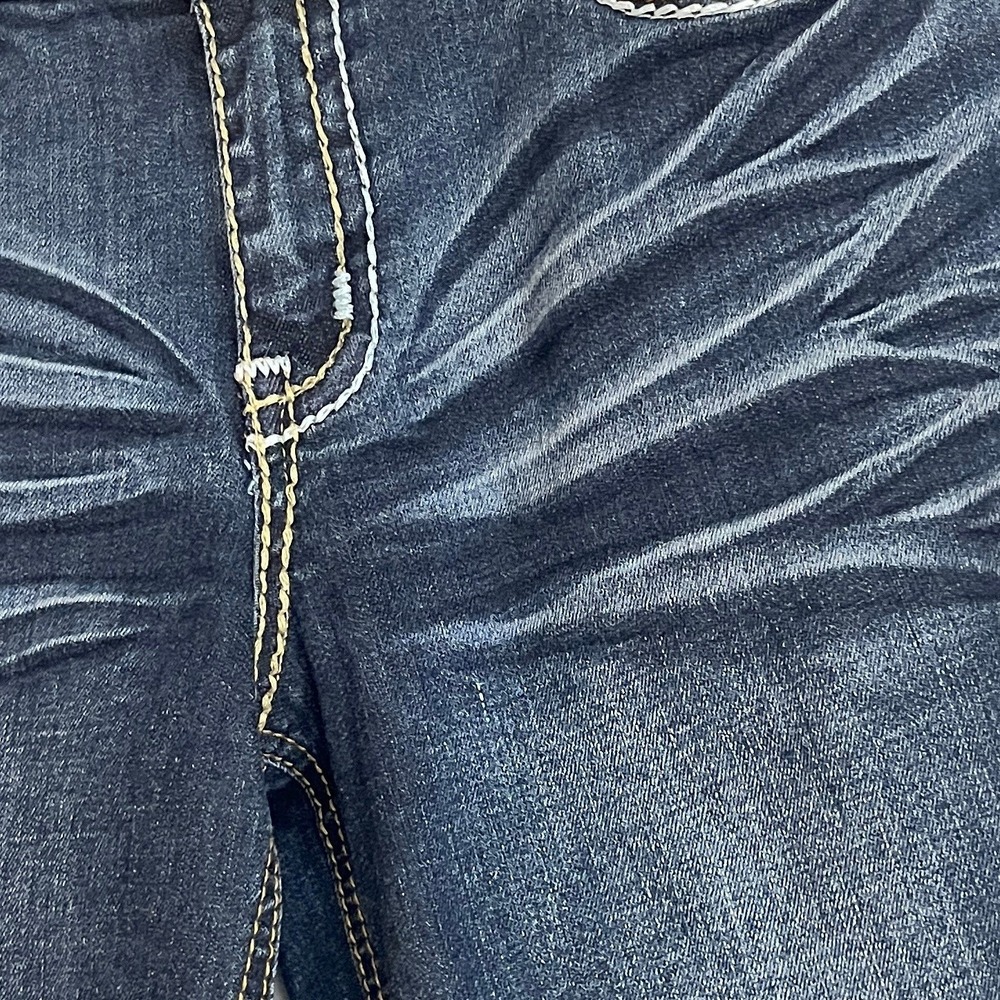 Zanadi Vintage Y2K Whiskered Crop Jeans Capris Thick Stitch Flap Pockets Denim 6 - Picture 10 of 12